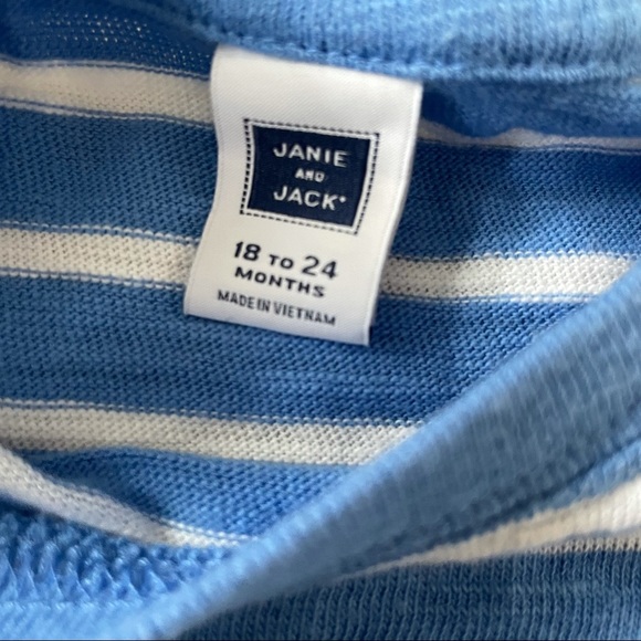 Janie & Jack Short Sleeve Pocket Tee Shirt Blue White Stripes 18-24 Months - Picture 3 of 4